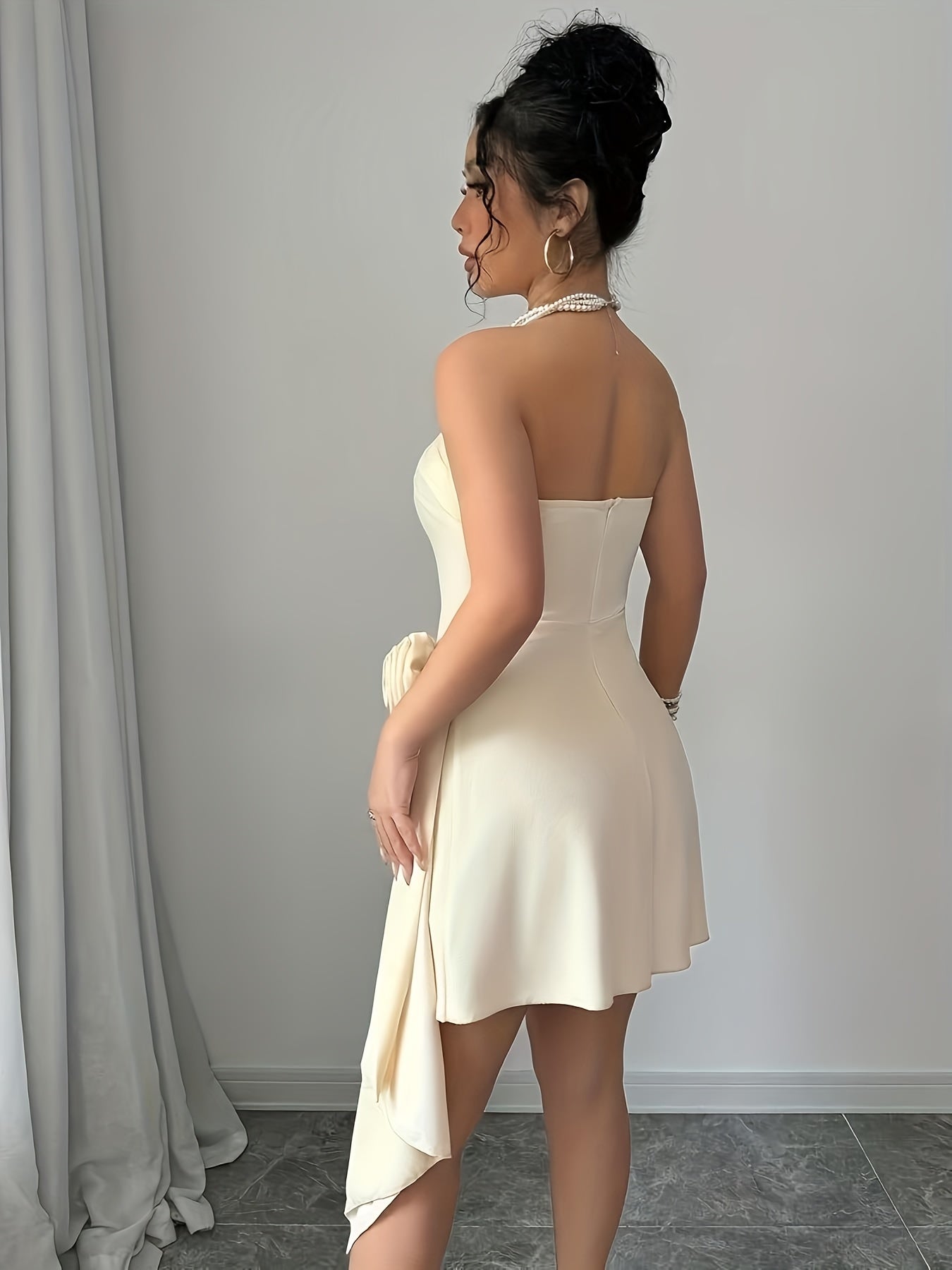 Elegant Off-Shoulder Bodycon Dress | Elegant Solid Color | Strapless with Bow Detail | Floral A-Line Skirt | Perfect for Spring & Summer | Adult Women'S Fashion | Sophisticated Design, Cute Dresses